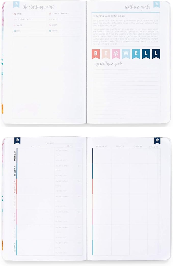 Erin Condren Designer Petite Planner - Wellness Log Edition 3, Track Habits for Sleep, Water Intake, Steps Taken, and Goals. Includes Inspirational and Fun Sticker Set