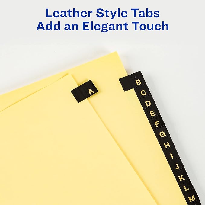 Avery A-Z Dividers for 3 Ring Binders, 25 Tabs per Set, Pre-Printed Black Leather Tabs, Great for Organizing Records, Reports, Finances, and Other Important Documents (3 Sets of 21350)
