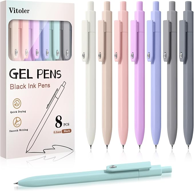 Gel Pens, 8 Pcs 0.5mm Quick Dry Black Ink Pens Fine Point Journal Pens Smooth Writing Pens, Cute Office School Supplies Gifts for Women Nurses