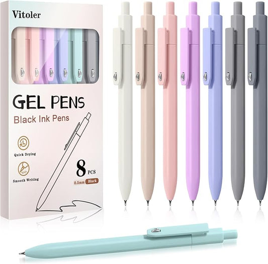Gel Pens, 8 Pcs 0.5mm Quick Dry Black Ink Pens Fine Point Journal Pens Smooth Writing Pens, Cute Office School Supplies Gifts for Women Nurses