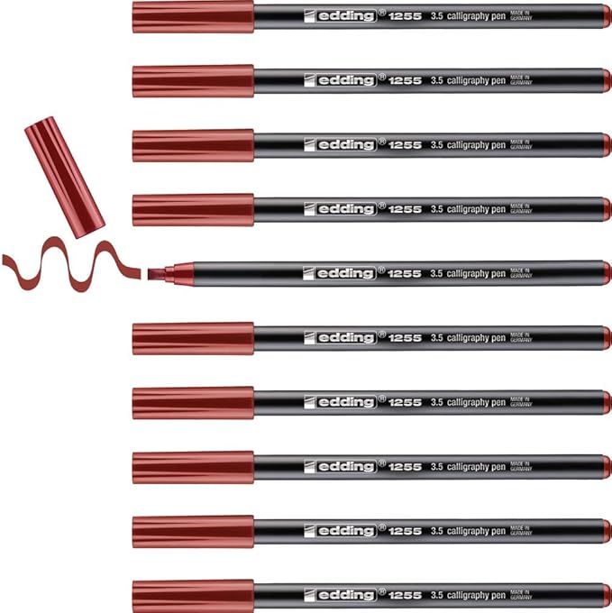 edding 1255 Calligraphy Pen - Crimson Lake - Box of 10 - Calligraphy Nib 3.5 mm - Fibre Pen for Paper, Wood, Terracotta, Canvas - Hand Lettering, Bullet journals, Thank You Cards, Calligraphy Books