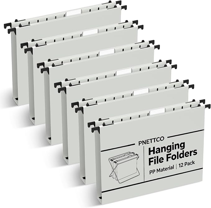 Extra Capacity Plastic Hanging File Folder, 12 Pack Reinforced Hang Folders Letter Size, Heavy Duty 1 Inch Expansion Filing Cabinet Folders, for Bulk Files, Medical Charts, Glacier Gray