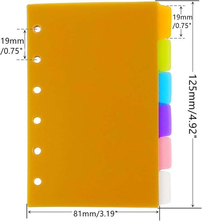 2 Pack A7 Binder Dividers 6 Tabs Bright Color Plastic Binder Index Tabs Planner Divider for Round Ring Binder Sheet Protector (Transparent, 12 Dividers)