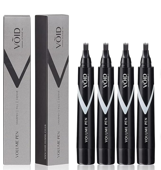 VOID Homme Beard Pen Filler for Men (Pack of 4) Instant Beard Pen & Filler Beard Pencil, Easy Beard Pen Liner, Beard Filler Pen for Beard Filling Pen Kit & Beard Marker, Waterproof Pen (Black)