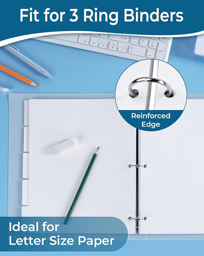 Dynta Binder Dividers for 3 Ring Binder 30 Sets, 1/5 Cut Tabs, Letter Size, White Binder Dividers Blank for School, Office and Home