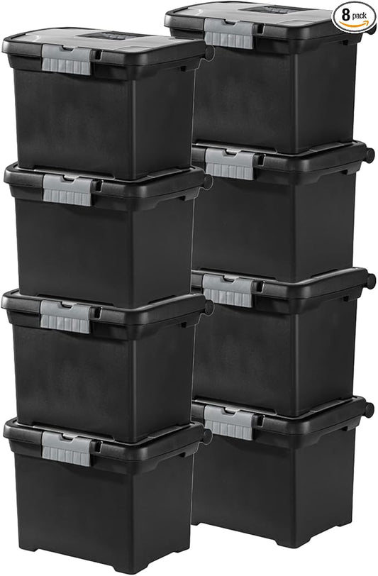 Sterilite Portable Lockable File Box Organizer with Handle and Clear Lid (8 Pack)