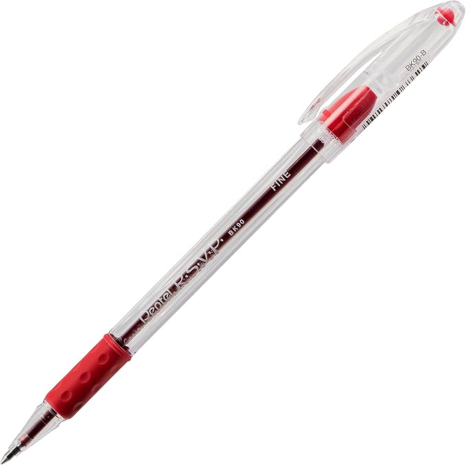 Pentel RSVP Ballpoint Pen, Fine Line, (0.7mm), Red Ink (BK90BP2B) (Pack of 1, 2 Count Total)