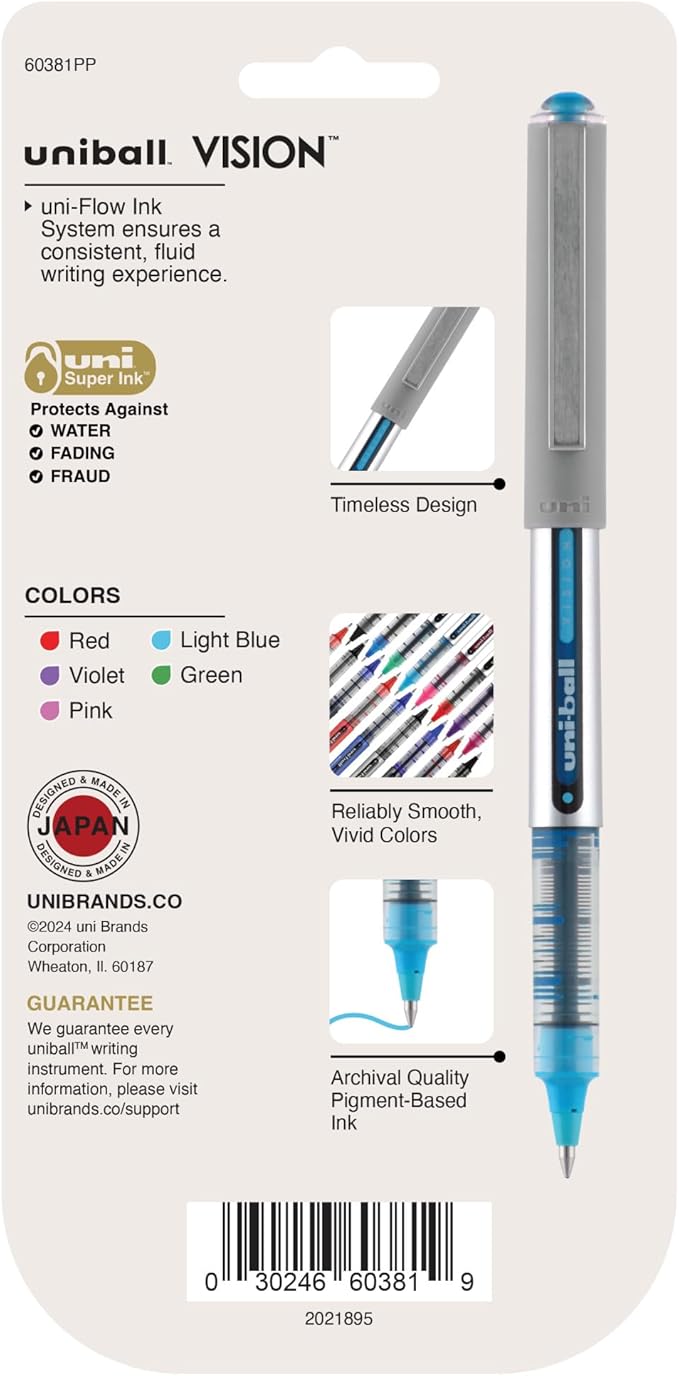Uni-Ball 60381PP Vision Rollerball Pens, Fine Point (0.7mm), Fashion Colors, 5 Count