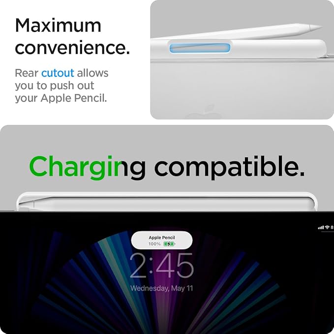 Spigen for Apple Pencil Pro Holder, 2nd Gen, Lenovo Yoga Pen, Galaxy S Pen, Compatible with Magic Keyboard, Smart Keyboard, Smart Folio, Remarkable 2 and Other Magnetic iPad Cases, White