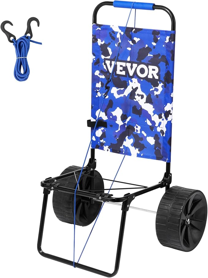 VEVOR Beach Dolly with Big Wheels for Sand, 15.4" x 15.7" Cargo Deck, w/ 10" PE Solid Wheels, 69LBS Loading Capacity Folding Sand Cart, Heavy Duty Cart for Picnic, Camping, Fishing, Beach, Gardening