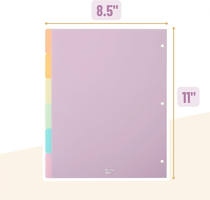 Mr. Pen- 6 Tab Binder Dividers, Pack of 2 Sets (12 Total), Plastic for 3 Ring Binder