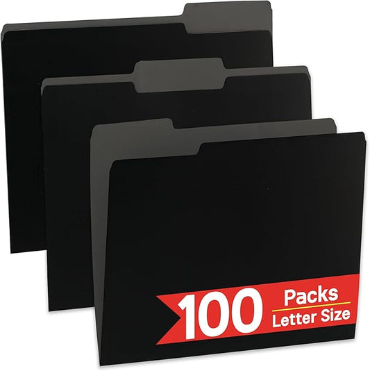 100 Packs Black File Folder,File Folders Letter Size,1/3-Cut Tabs,8.5x11 File Folders for Office,School and Home,Organizer File Folder