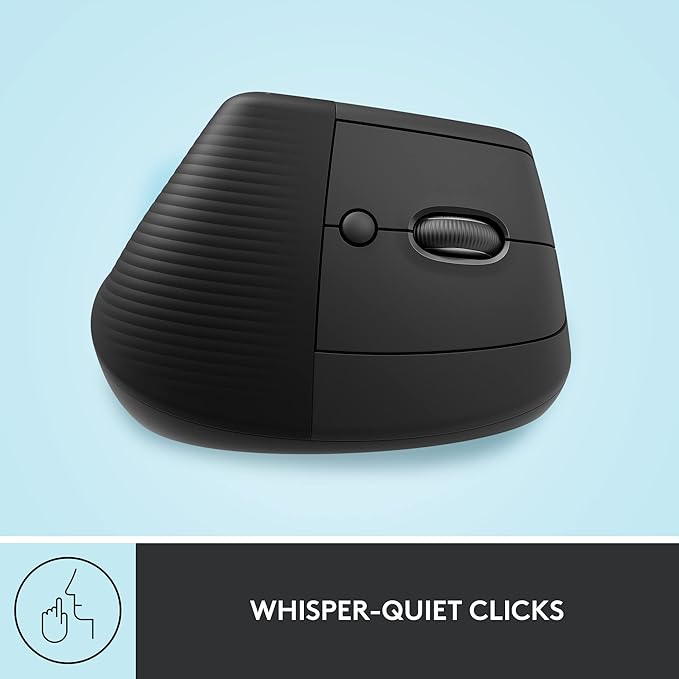 Logitech Lift Vertical Ergonomic Mouse, Wireless, Bluetooth or Logi Bolt USB Receiver, Quiet clicks, 4 Buttons, Compatible with Windows/macOS/iPadOS, Laptop, PC - Graphite (Renewed)