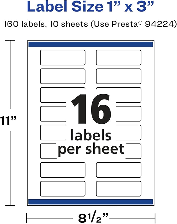 Avery Glossy White Rectangle Labels, Sure Feed Technology, 1" x 3", 160 Glossy White Labels, Print-to-The-Edge, Permanent Adhesive, Laser/Inkjet Printable