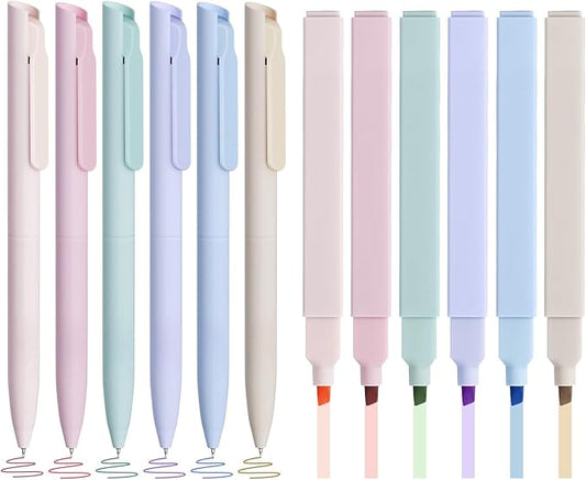 Bible Highlighters and Pens No Bleed, Cute Aesthetic Highlighters Pastel Gel Pens Colored Ink Quick Dry for Bible Journaling, Morandi Pens and Highlighters Set School Supplies, 12 Pack