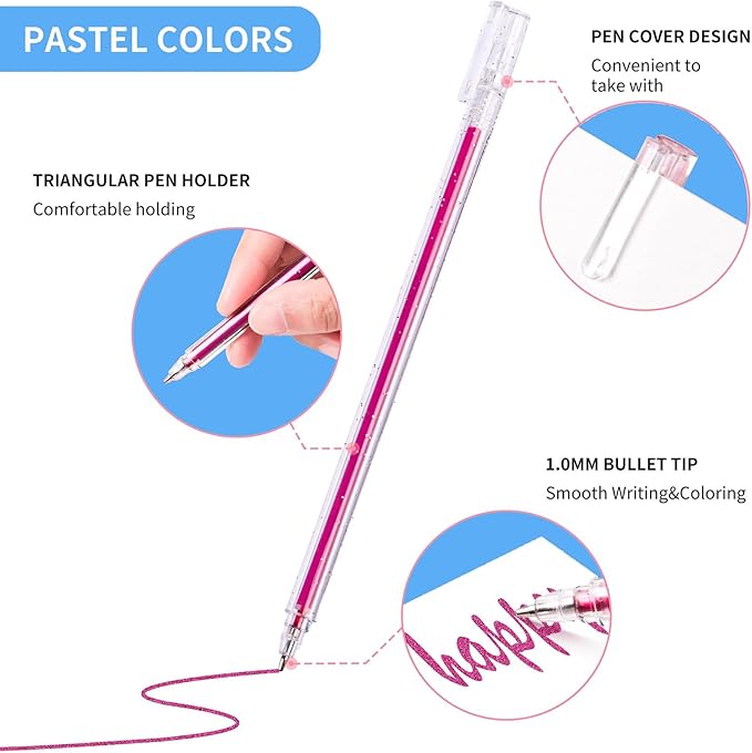 Glitter Gel Pen Set 2026 - 18 Color Neon & Rainbow Gel Markers for Adult Coloring Books, Drawing, Scrapbooking, and Art Projects - Premium Quality, Smooth, Non-Smearing, Vibrant Colored Gel Pens