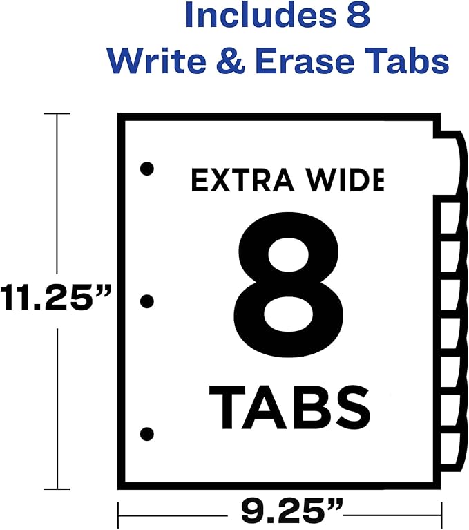 Avery Durable Plastic 8 Tab Write & Erase Dividers for 3 Ring Binders, Slash Pocket, Translucent White, Works with Sheet Protectors, 1 Set (16826)