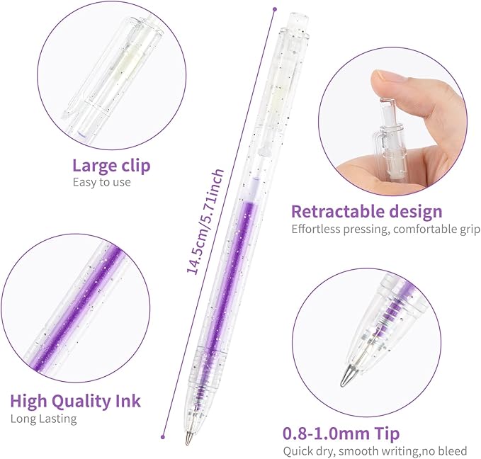 Glitter Gel Pens, 18 Colors Metallic Vibrant Sparkle Pen for Coloring Journaling Drawing Doodling Colored Pen Colored Gel Pens Fun Pens 0.8-1mm