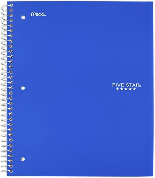Five Star Spiral Notebooks, 1 Subject, College Ruled Paper, 100 Sheets, 11" x 8-1/2", Color Selected For You, 1 Count (06206)