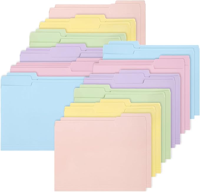 Whaline 24 Pack Pastel Colorful File Folders Letter Size 6 Macaron Colors File Pockets with 1/3 Cut Tab for Home Office Classroom Supplies, 8.9 x 11.6 Inch