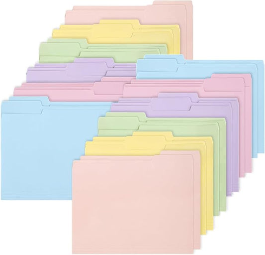 Whaline 24 Pack Pastel Colorful File Folders Letter Size 6 Macaron Colors File Pockets with 1/3 Cut Tab for Home Office Classroom Supplies, 8.9 x 11.6 Inch