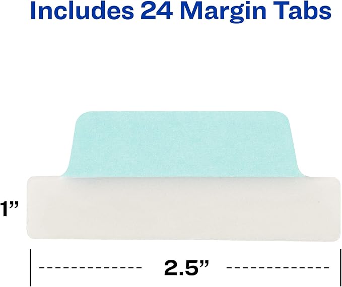 Avery Margin Ultra Tabs, 24 Repositionable Sticky Tabs, 2.5" x 1", 2-Side Writable Page Markers in Assorted Pastel Colors, 72 Pack (74769)