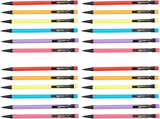 Amazon Basics Mechanical Pencils 0.7mm for Writing, Drawing, School and Office Supplies, Multicolor, 24-Pack