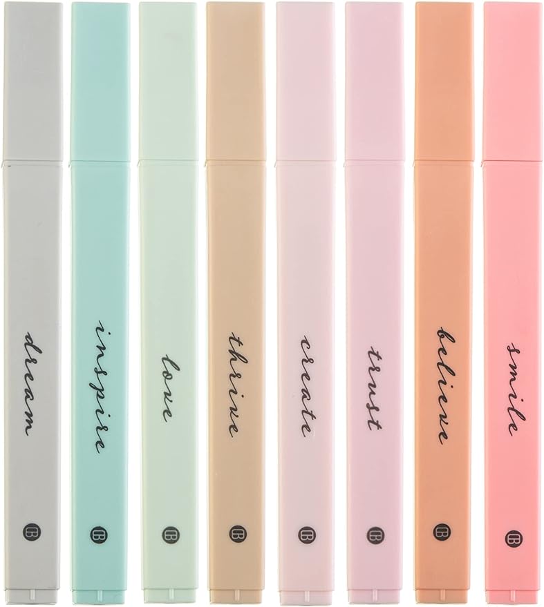 DIVERSEBEE Bible Highlighters with Soft Chisel Tip, 8 Pack Assorted Colors Pens No Bleed, Quick Dry, Cute Aesthetic Markers, Bible Study Journaling Supplies and Accessories (Boho)