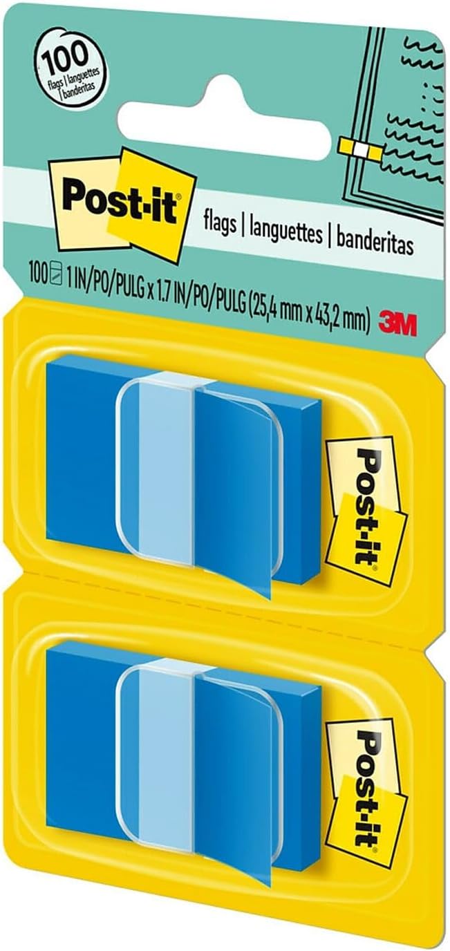 3M 680BE2 Post-It Page Flags in Dispenser, 1-Inch Size, Blue, 100 Flags/Pack