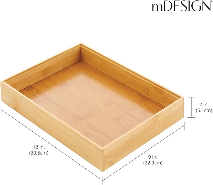 mDesign Bamboo Wood Stackable Drawer Organizer Bin Box for Kitchen; Holds Silverware, Cutlery, Utensils - Echo Collection - 2 Pack - Natural