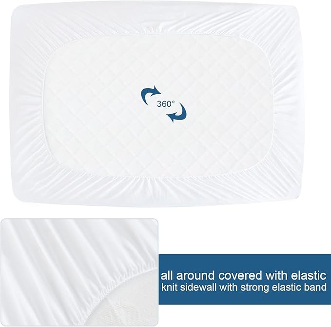 Short King Terry Mattress Protector Waterproof for 72''×75'' up to 14'' Depth, Ultra Soft & Breathable Smooth Top Fitted Mattress Cover Skin-Friendly Machine Washable