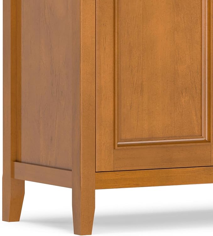 SIMPLIHOME Amherst Storage Cabinet - 66 inch Wide Solid Wood 4-Shelf Sideboard Cabinet in Light Golden Brown, Transitional Buffet for Living Room or Dining Room with 4 Doors and Adjustable Shelves