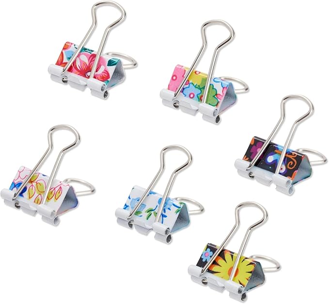 Juvale 40-Pack Small Floral Binder Clips - 1.5 x 0.75in Multicolor Iron - Secure Grip for Documents & Notebooks - School Supplies & Office Organization - Small Paper Clips for Files & Planners