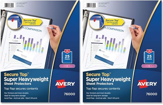 Avery : Secure Top Sheet Protectors, Heavy Gauge, Letter, Diamond Clear, 25 per Pack -:- Sold as 2 Packs of - 25 - / - Total of 50 Each