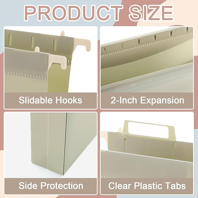 gisgfim 16 Pack Plastic Hanging File Folder Letter Size 2inch Expanding File Folders with Tabs Extra Capacity Hang Folders Heavy Duty for Filing Cabinet Designed for Bulky Files Morandi Colors