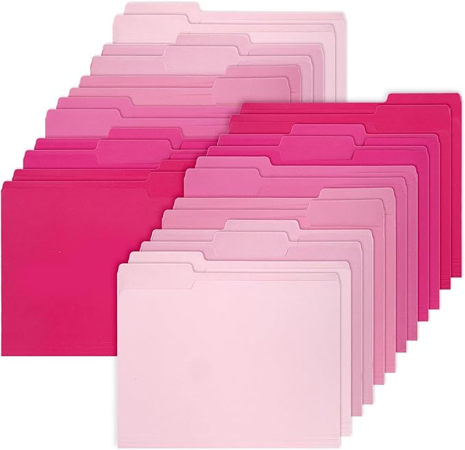 Whaline 24 Pack Hot Pink File Folders Letter Size 6 Colors Gradient Pink File Pockets with 1/3 Cut Tab for Home Office Classroom Supplies, 8.9 x 11.6 Inch
