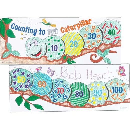 Really Good Stuff 100th Day of School Decorate Posters- Count to 100 Caterpillar Posters-100th Day Activities for the Classroom, 17 x 22 Inch, 24 Pack,White