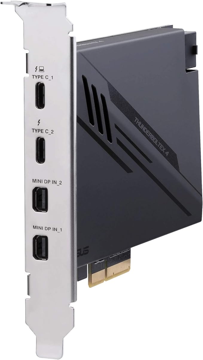 ASUS ThunderboltEX 4 with Intel® Thunderbolt™ 4 JHL 8540 Controller, 2 USB Type-C Ports, up to 40Gb/s bi-Directional Bandwidth, DisplayPort 1.4 Support, up to 100W Quick Charge, Black