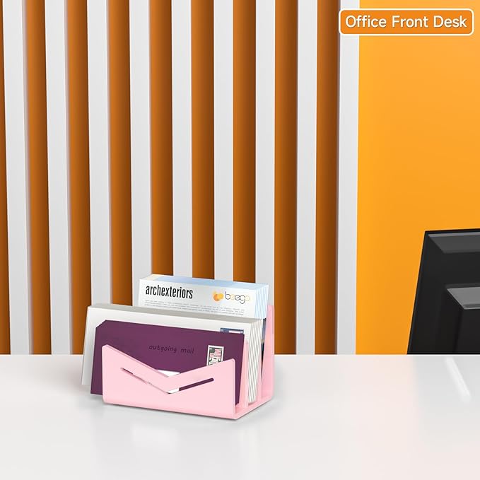 Beego Envelope and Mail Organizer Countertop - 3 Compartments Pink Acrylic Desk Organizer Letter Holder Desktop File Sorter Bill Document Folder Rack for Office, Home, School Desk Organization