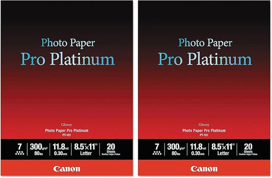 Canon 2768B022 Photo Paper Pro Platinum, 8.5 x 11 Inches, 20 Sheets (Pack of 2)