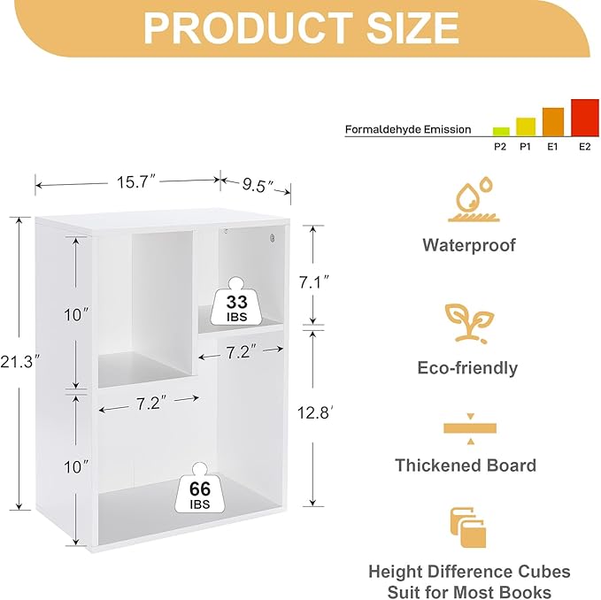 VECELO Small White Bookshelf, 3 Cube Shelf, Fits Tallest Hardcovers, Horizontal Available, Short Bookcase for Small Spaces,White
