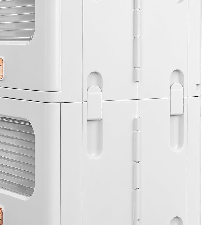 VECELO Storage Cabinet with Drawer, Pull-Out Stackable Bins with Wheels, Waterproof Modular Organizer, Multi-Tier Closet Storage for Bedroom, Living Room & Bathroom, Medium 3-Tier