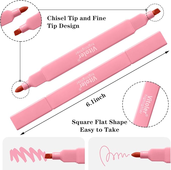 Vitoler Highlighters,Pastel Colors Bible Highlighters 8pcs,Chisel & Fine Tips Cute Highlighter for School Office Supplies