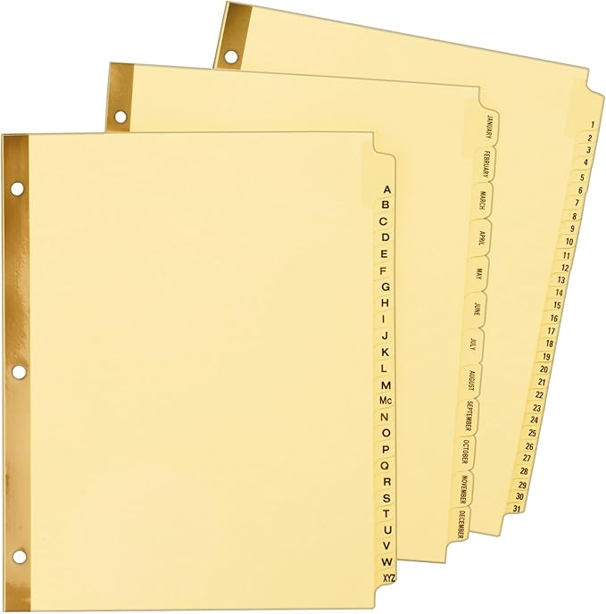 Avery 11306 Preprinted Laminated Tab Dividers w/Gold Reinforced Binding Edge, 25-Tab, Letter