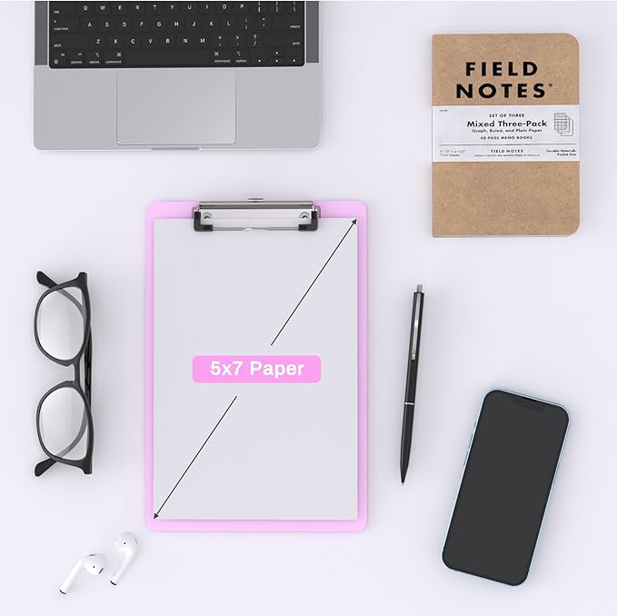2 Pack Small Clipboards, A5 Plastic Mini Pink Clip Board for Classroom, Students, Kid, Size 6" x 9" with Low Profile Clip, Office & School Supply