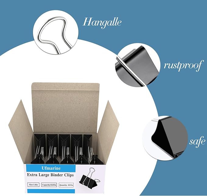 Ufmarine 40 Pcs Large Binder Clips 1.6 inch Length, Binder Clips Large for Office Supplies
