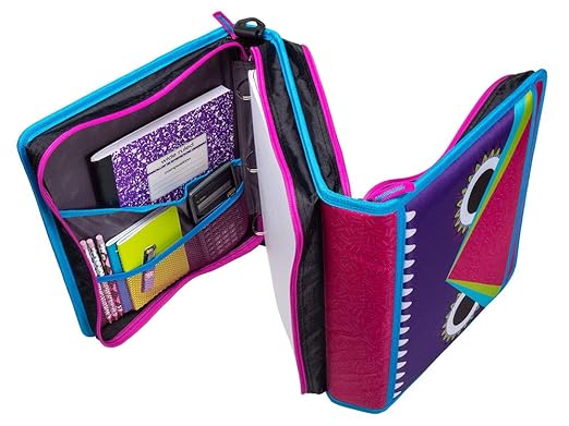 Case-it The Z Shape Zipper Binder - Two Binders in One - Double Sided 1.5 Inch D-Ring - Multiple Pockets - 500 Page Capacity - Comes with Shoulder Strap, Monster Design Z-176-ME