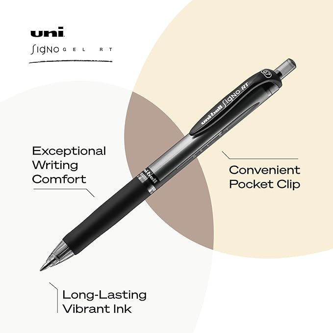 uniball Signo RT Gel Pens, Medium Point (0.7mm), Black, 12 Pack