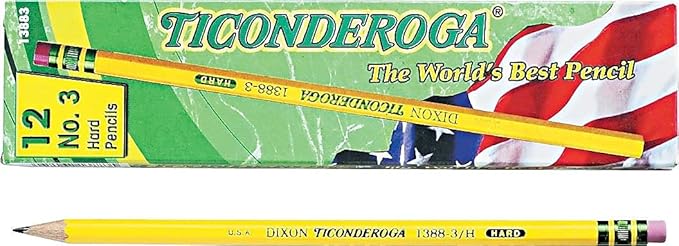 Ticonderoga Wood-Cased Pencils, Unsharpened, #3 H Hard, Yellow, 12 Count