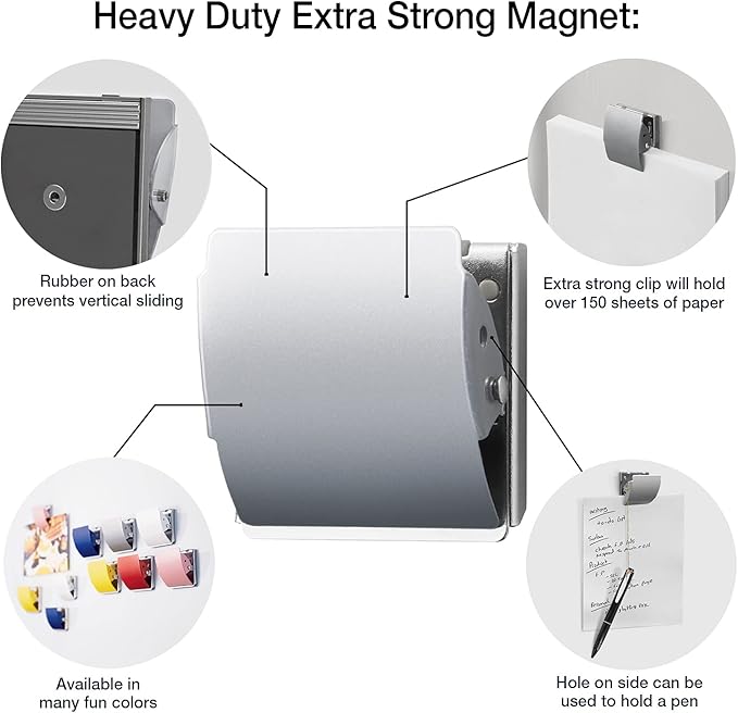 Extra Strong Magnetic Binder Clips, Set of 3 Large Silver Clips for Fridge, Office, and Home Use